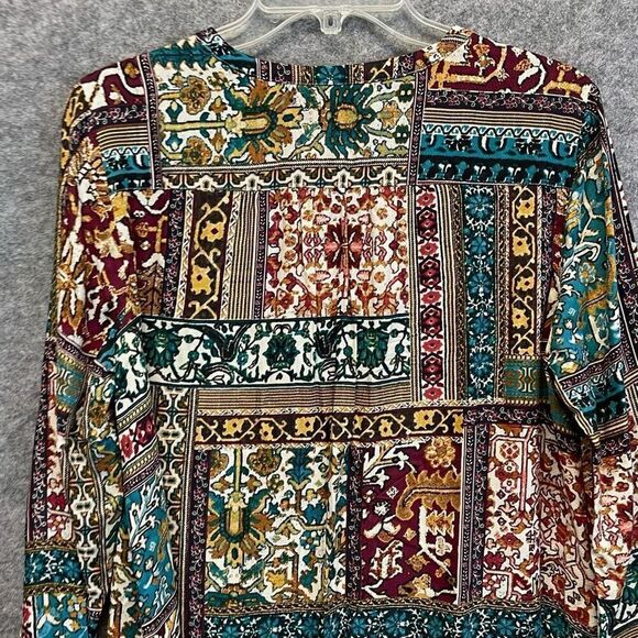 J. JILL Boho Tunic Small Multicolor Patchwork Boho Eclectic Button Front Top EUC - Picture 12 of 16